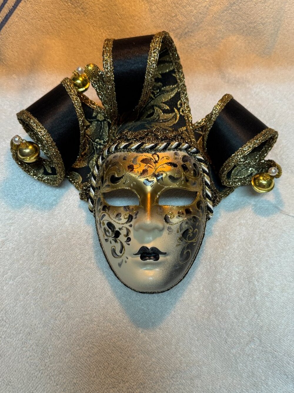 Share Hand Painted Belled Jester Mask Mardi Gras Decor